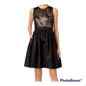 Calvin Klein Gold Women Sheath Sequined Gathered Dress